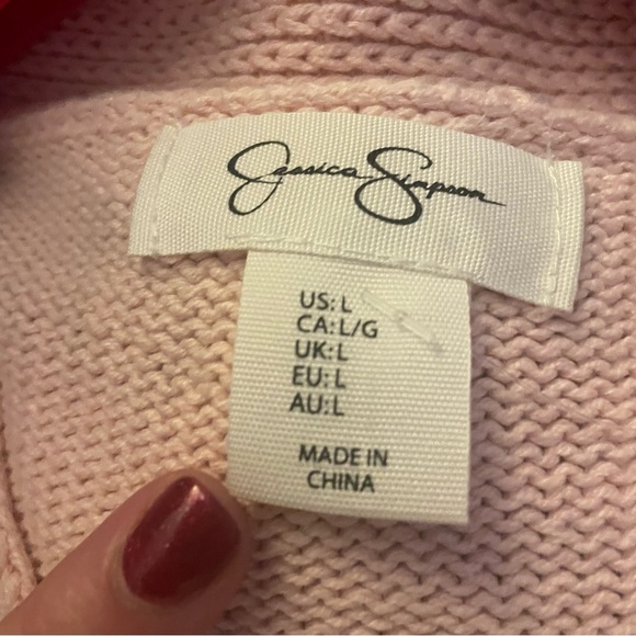 NEW Sexy Cozy Jessica Simpson Pink Cropped Heart Sweater Cardigan - Size L - Picture 5 of 7